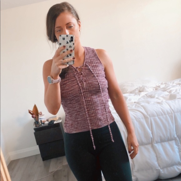 Forever 21 Tops - Forever 21 knit w lace up v neck